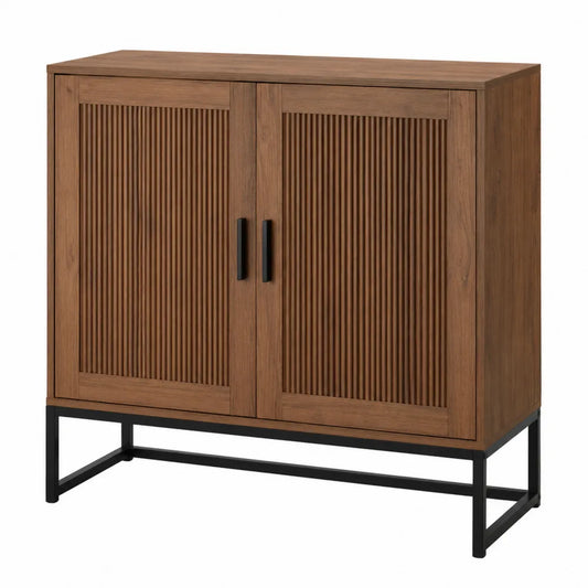 Aparador de madera y base metálica marrón y negro