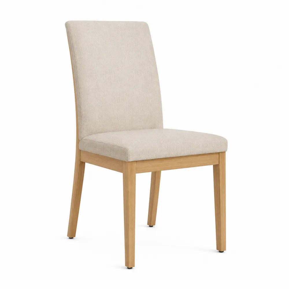 Silla de comedor lino beige con base de madera 45x55x90 cm