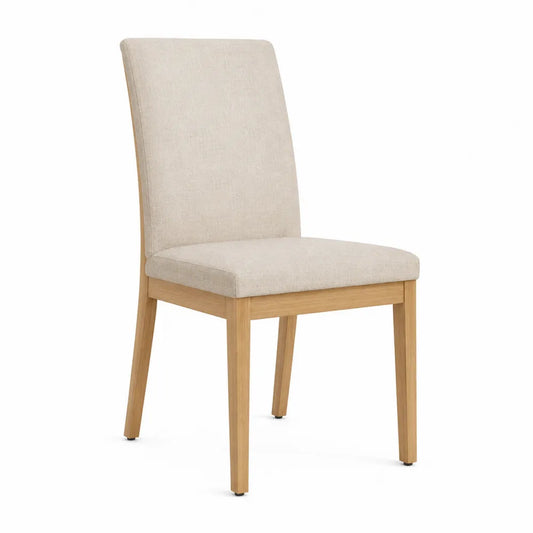 Silla de comedor lino beige con base de madera 45x55x90 cm