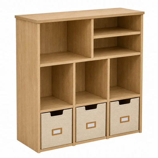 Estantería de madera con cajones de lino 90x30x90 cm color natural