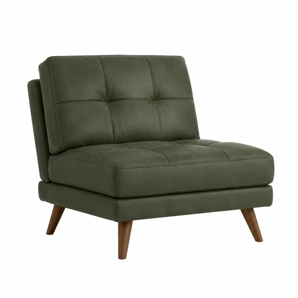 Sillón de Cuero Sintético Verde Oliva con Patas de Madera