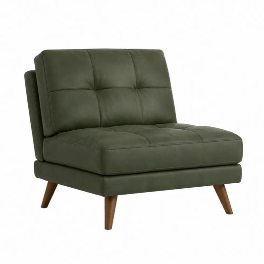 Sillón de Cuero Sintético Verde Oliva con Patas de Madera