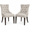 Juego de 2 sillas de comedor de lino beige con patas de madera oscura