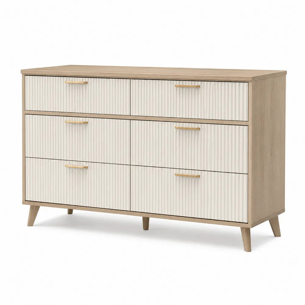Cómoda de Madera con 6 Cajones Beis y Roble