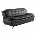 Sofá de tres plazas de cuero sintético negro con patas cromadas 210x85x90 cm