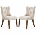 Set de 2 sillas tapizadas en tela beige con patas de madera