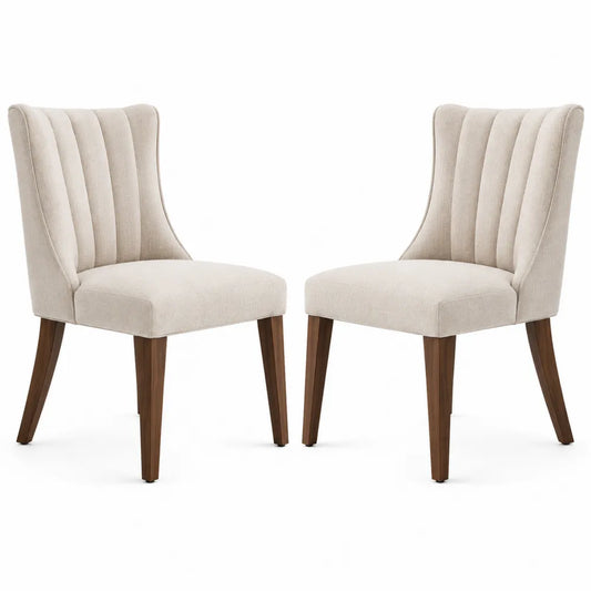 Set de 2 sillas tapizadas en tela beige con patas de madera
