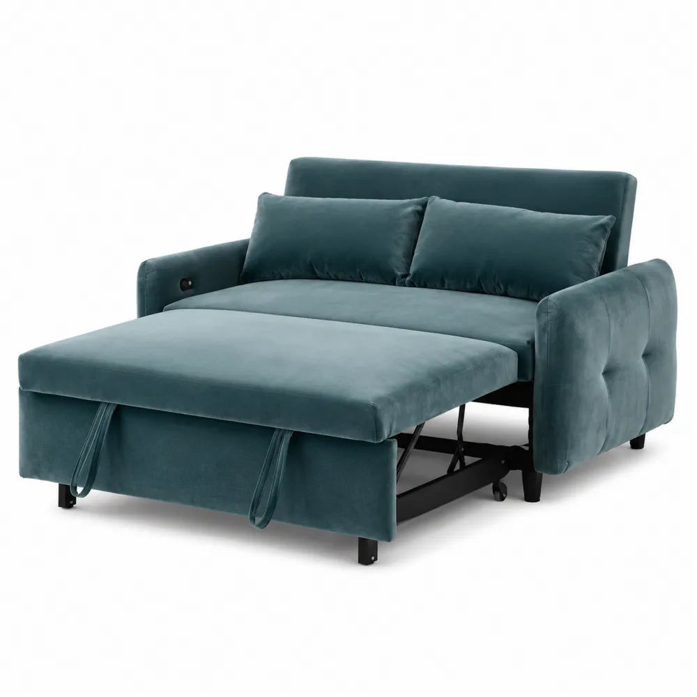 Sofá cama de terciopelo azul oscuro con cojines 200 cm