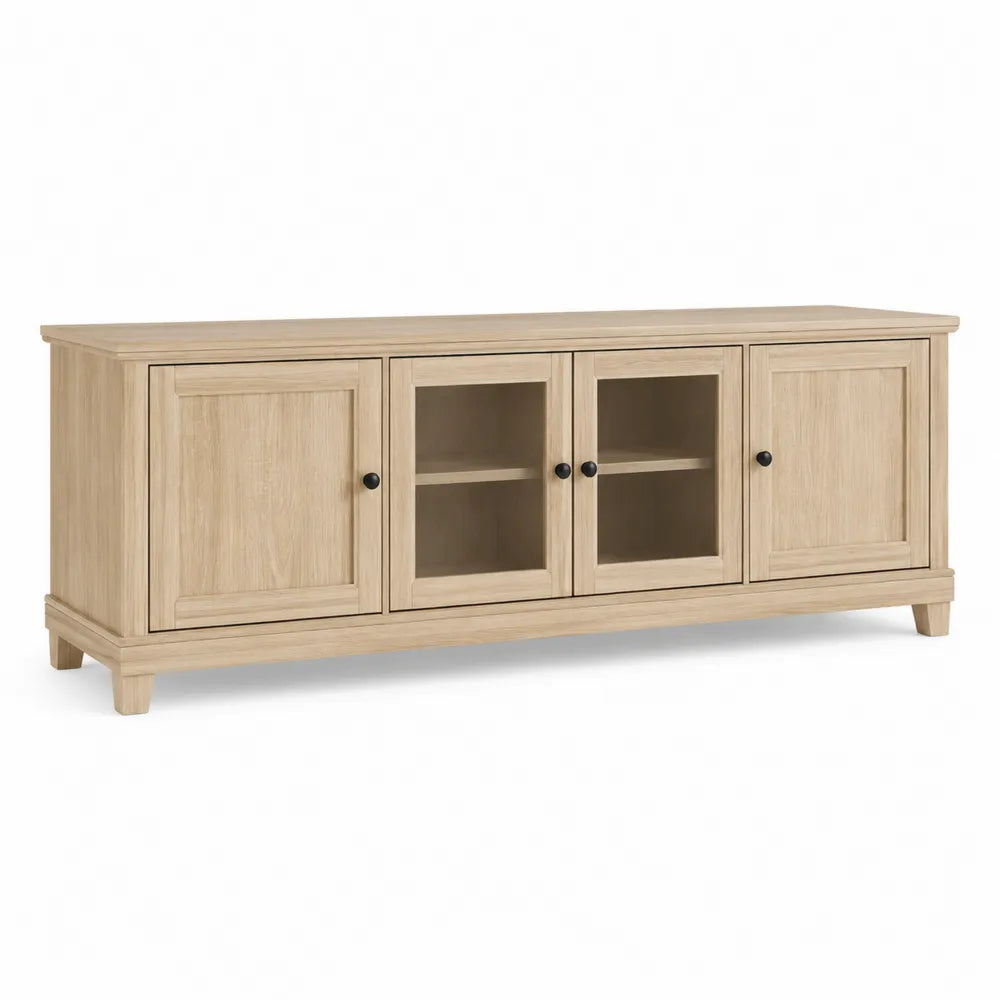 Mueble para TV de madera de roble con puertas de vidrio templado