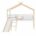 Cama infantil de madera con tobogán blanco y natural 200x90 cm