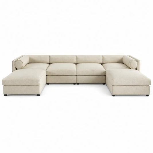 Sofá esquinero modular poliéster beige 320 cm