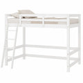 Cama alta de madera maciza blanca 200x90 cm con escalera