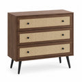 Cómoda de madera con 3 cajones de ratán 80x40x90 cm