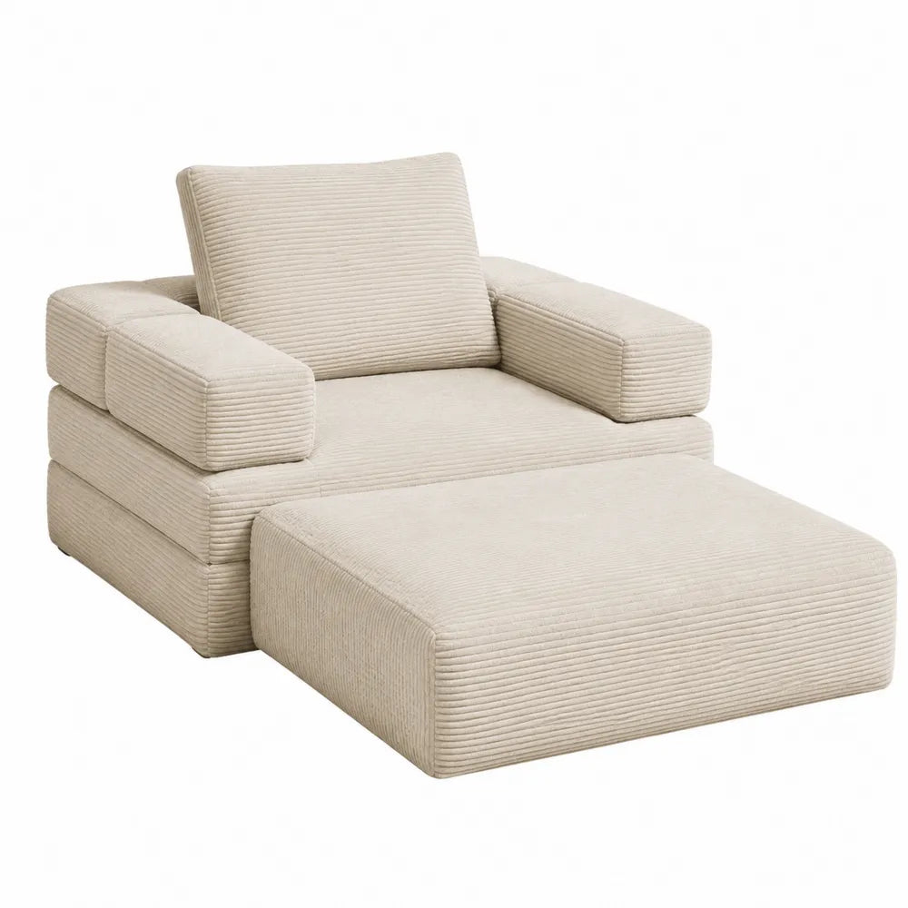 Sofá Modular de Pana Beige con Otomana