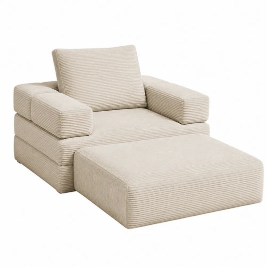 Sofá Modular de Pana Beige con Otomana