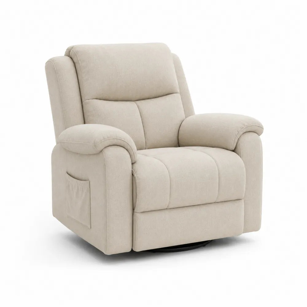 Sillón reclinable de poliéster beige con mecanismo giratorio