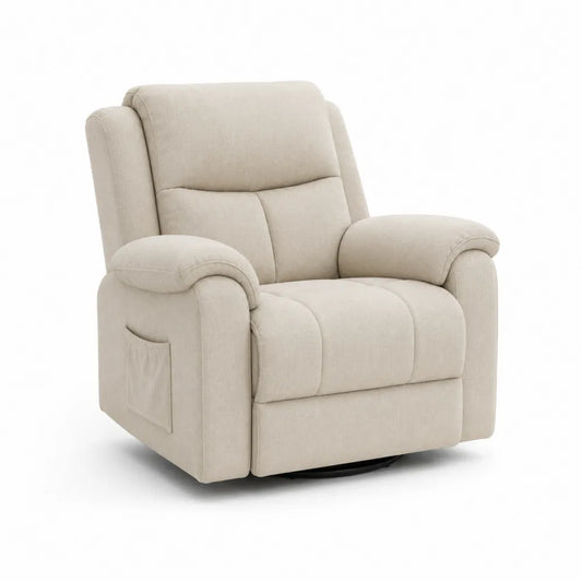 Sillón reclinable de poliéster beige con mecanismo giratorio