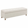 Banco de almacenamiento tapizado beige con patas de madera
